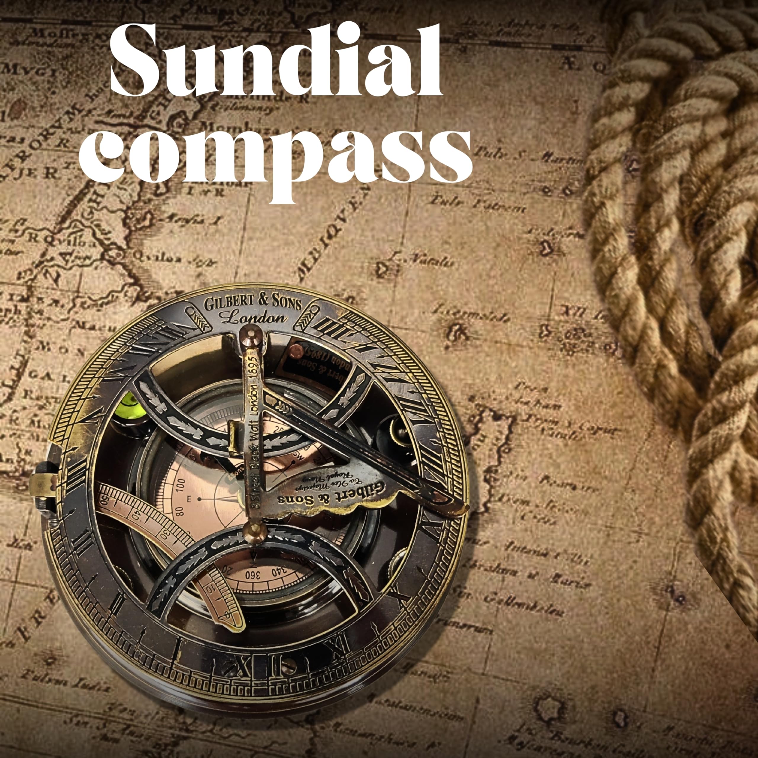 Black Antique Brass Sundial Compass with Rosewood Presentation Box view 5