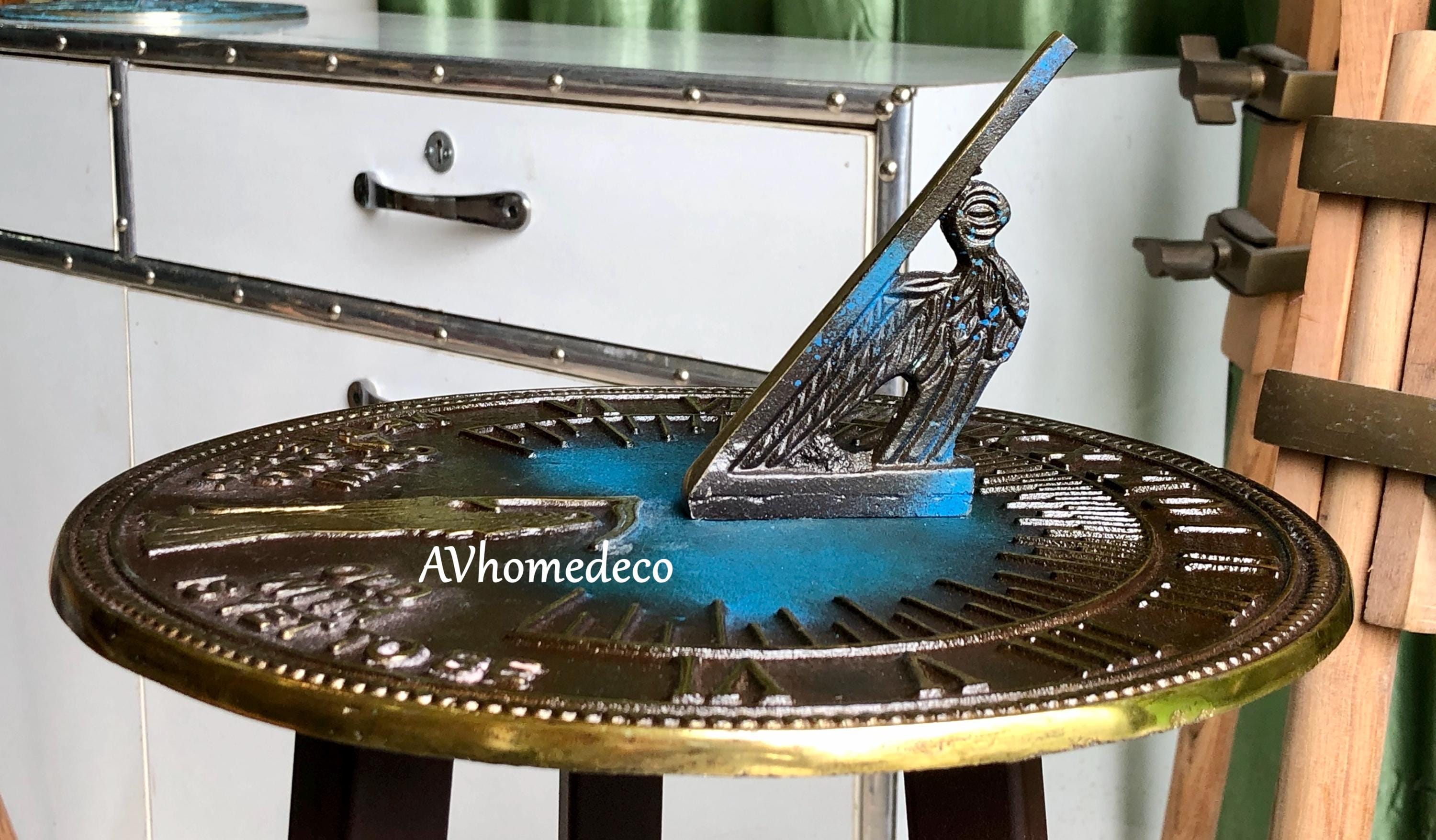 Father Time Brass Garden Sundial Verdigris view 6