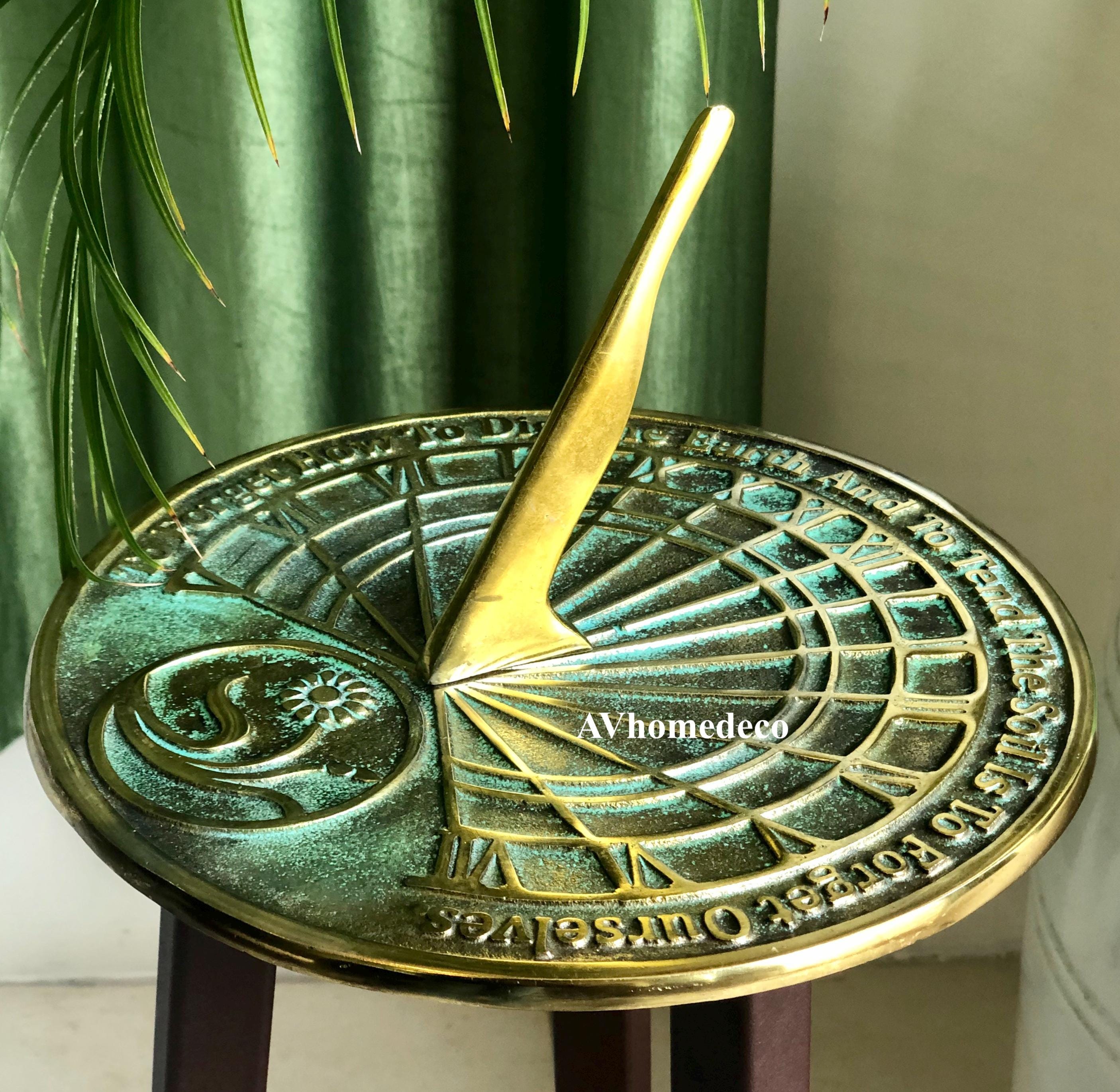 Brass Garden Sundial with Verdigris Highlights view 6