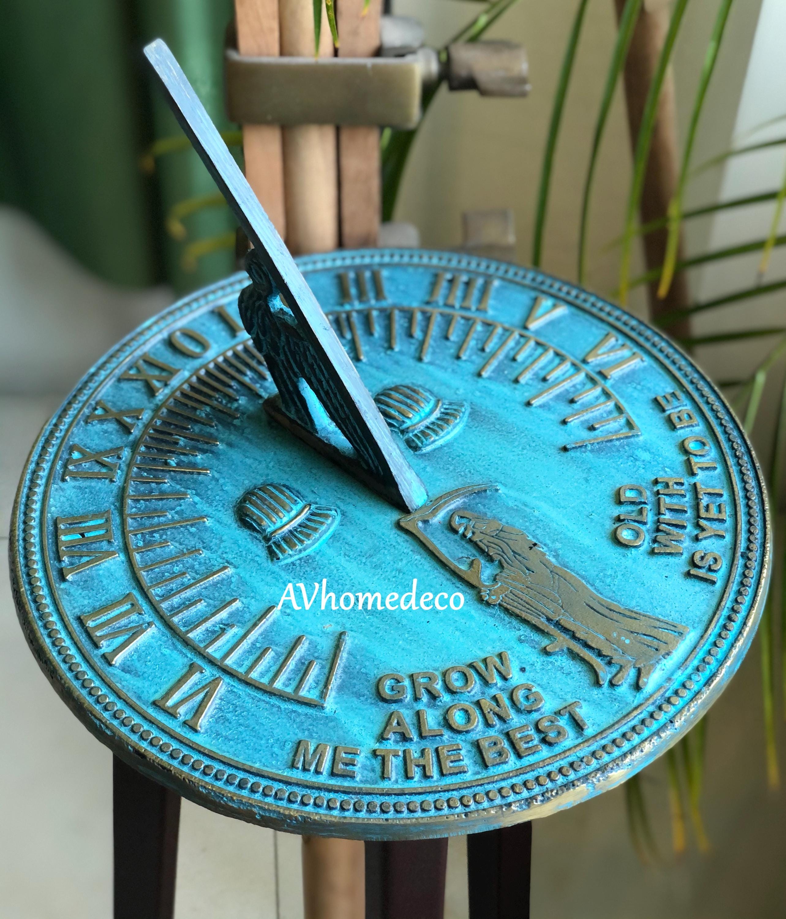 Brass Garden Sundial with Verdigris Highlights view 9