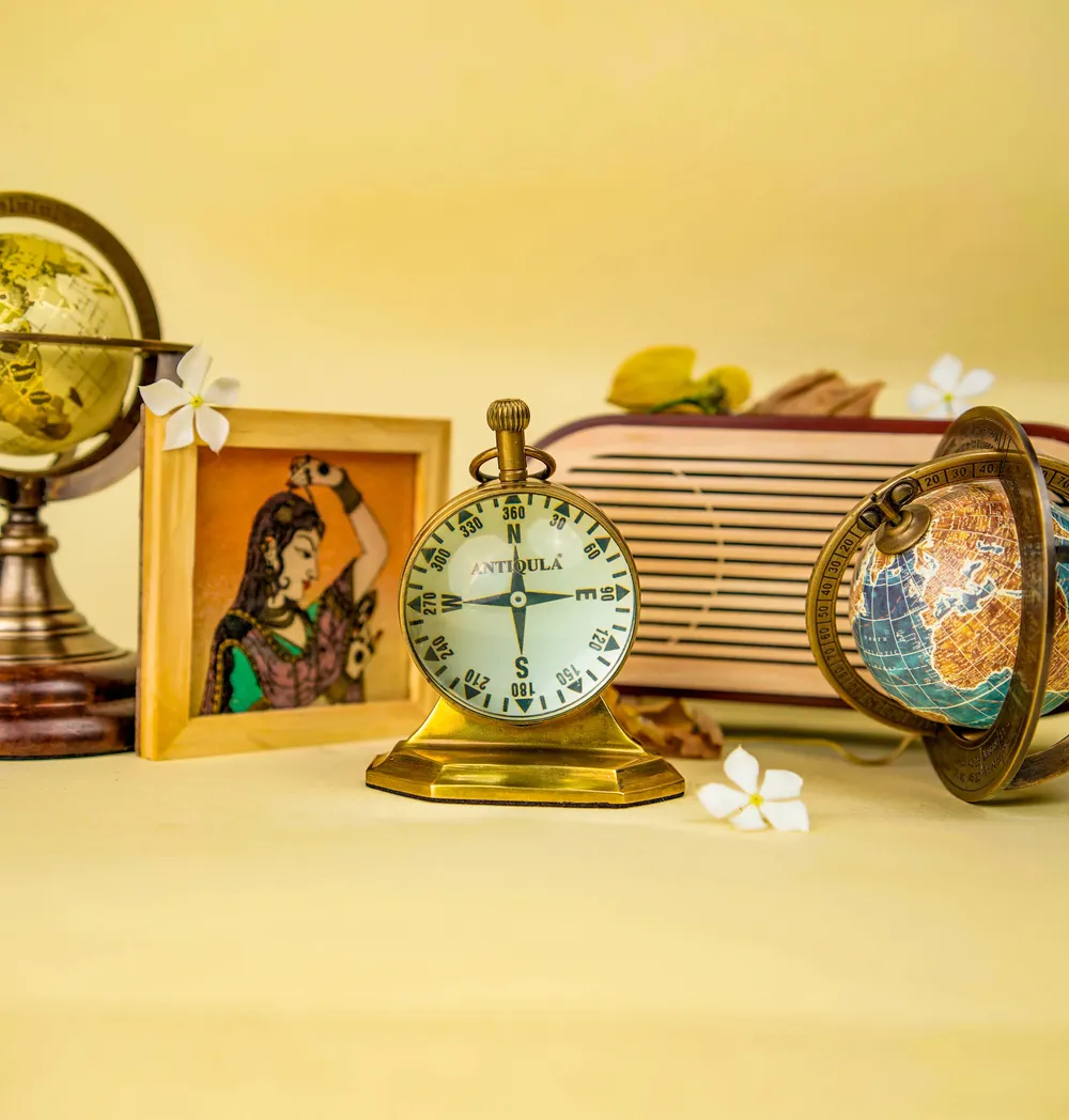 Brass Desk Clock with Compass Dial Back view 3