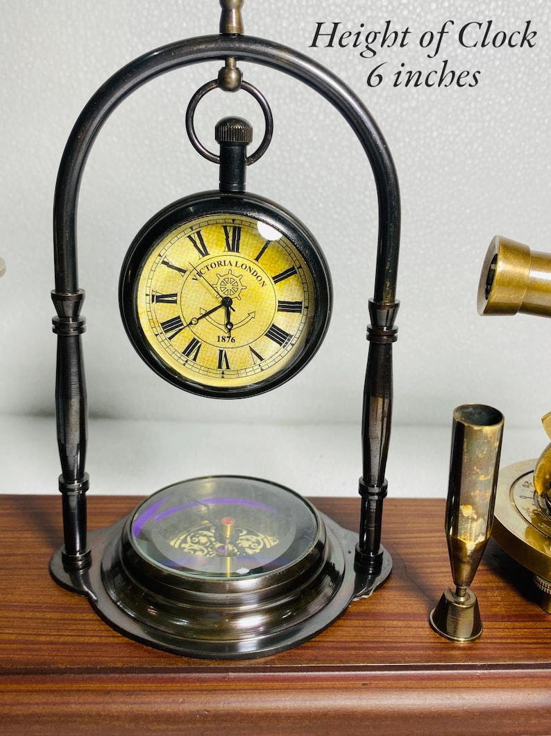 Brass Clock, Armillary Sphere and Alidade Desk Set view 10