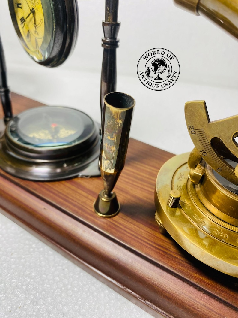 Brass Clock, Armillary Sphere and Alidade Desk Set view 13