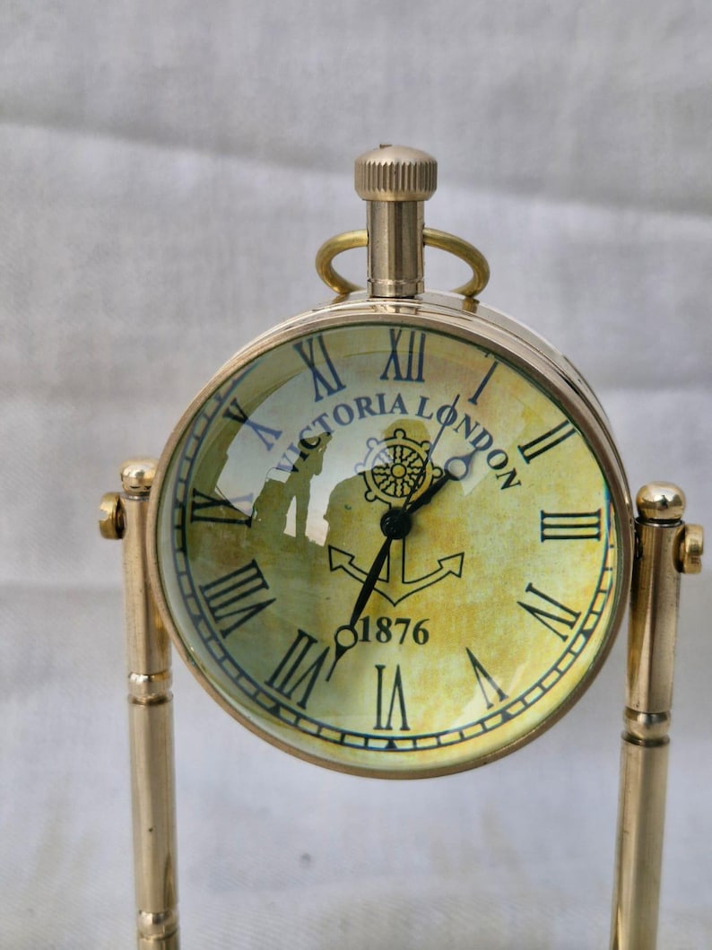 Vintage Brass Desk Clock, Victoria London 1876 Dial view 3