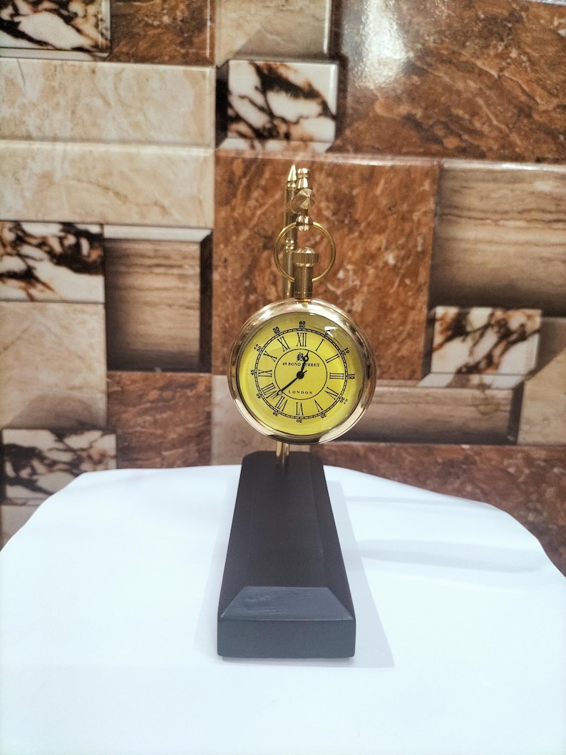 Hanging Brass Desk Clock, Bond Street London Dial view 4
