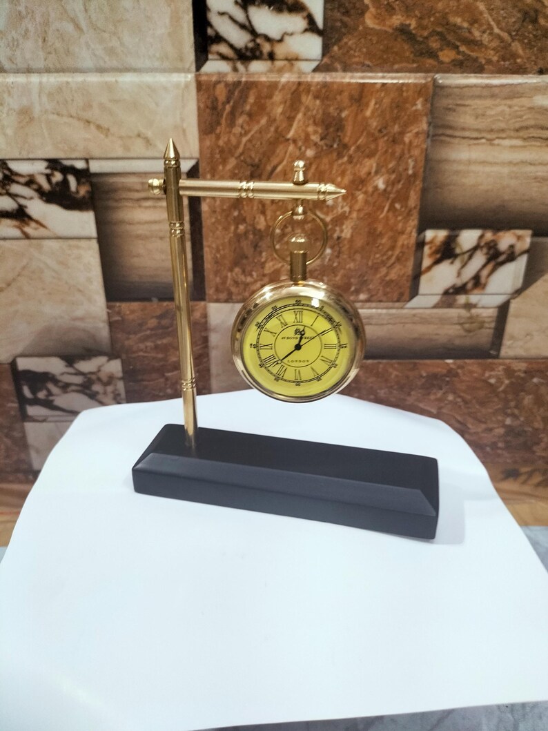 Hanging Brass Desk Clock, Bond Street London Dial view 6