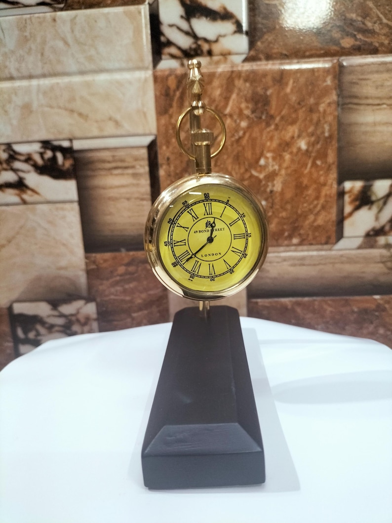 Hanging Brass Desk Clock, Bond Street London Dial view 8