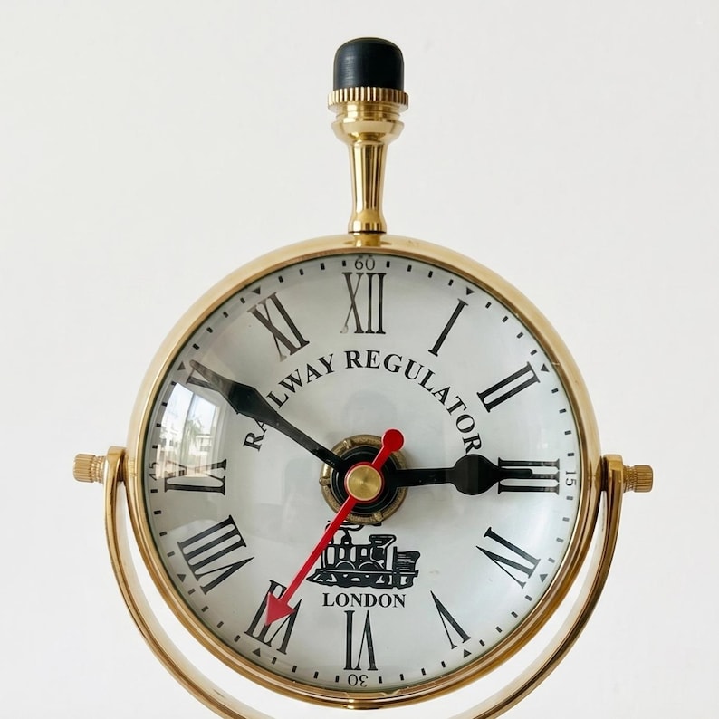 Polished Brass Dual-Sided Desk Clock, Roman Numerals view 3