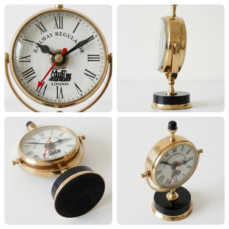 Polished Brass Dual-Sided Desk Clock, Roman Numerals view 6