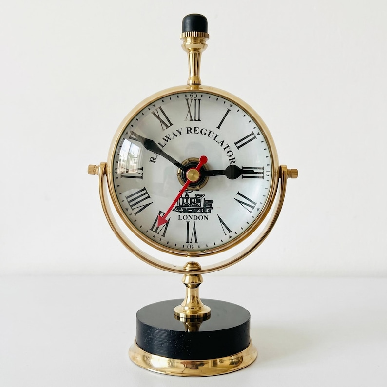 Polished Brass Dual-Sided Desk Clock, Roman Numerals view 8