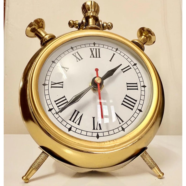 Vintage Brass Table Clock, Roman Numerals view 2
