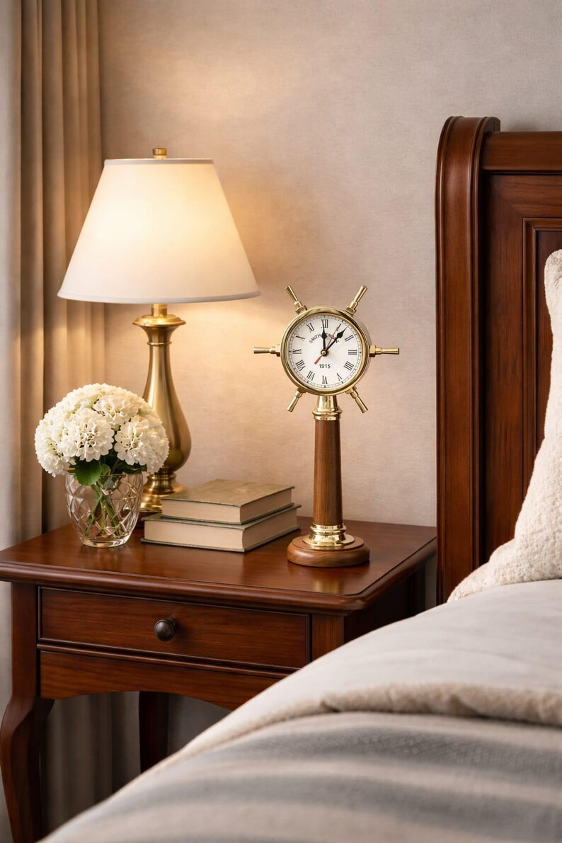 Ship Wheel Inspired Brass Desk Clock view 8
