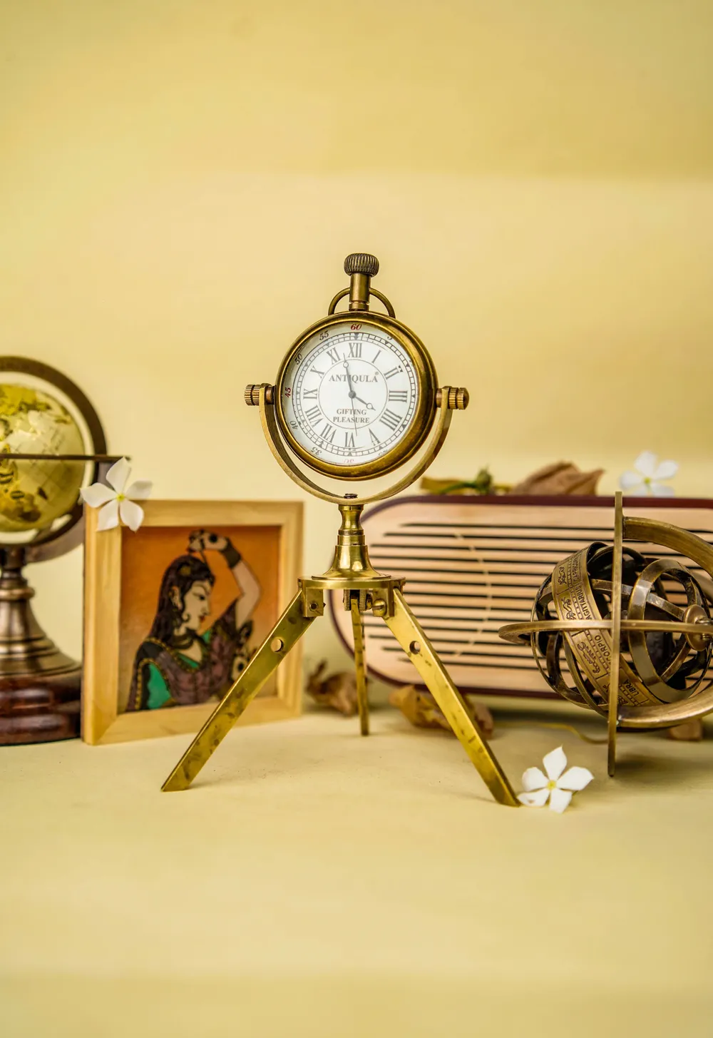 Brass Tripod Desk Clock, Foldable Stand view 4