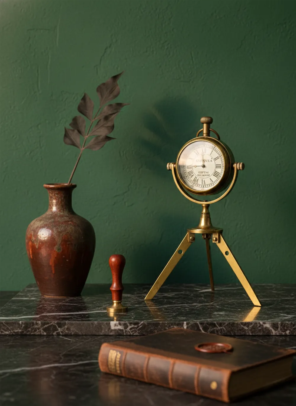 Brass Tripod Desk Clock, Foldable Stand view 7