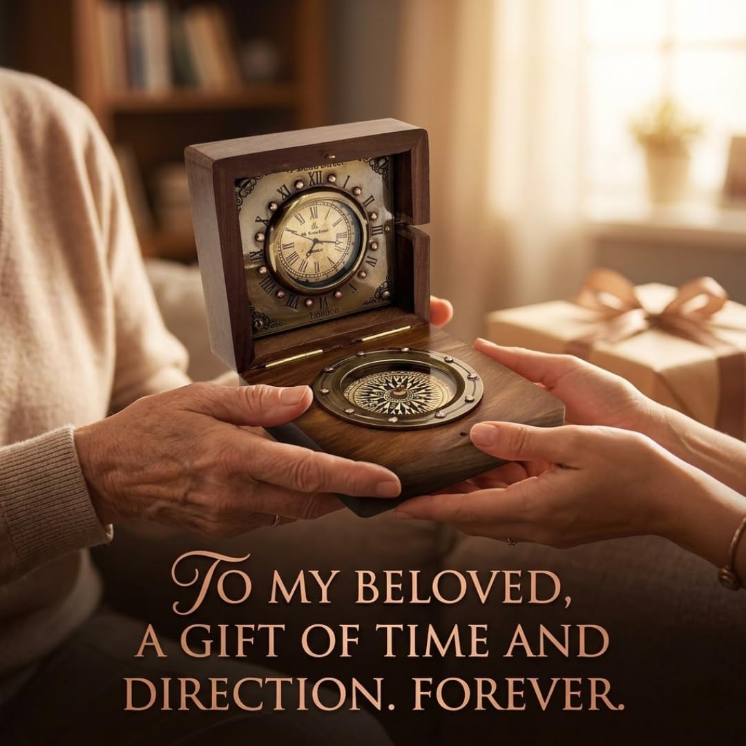 Foldable Rosewood Box Clock with Working Compass view 3