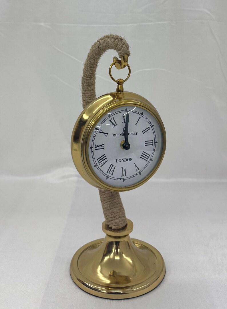 Brass Desk Clock with Rope Handle Stand view 17