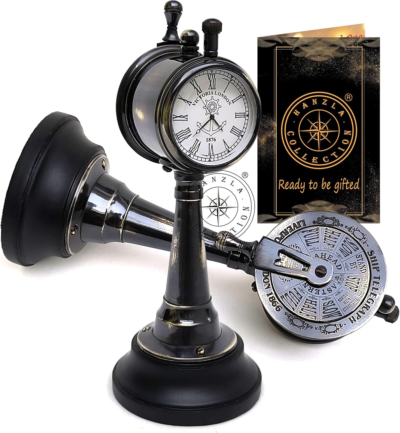 Brass Desk Clock with Telegraph Lever Back view 10