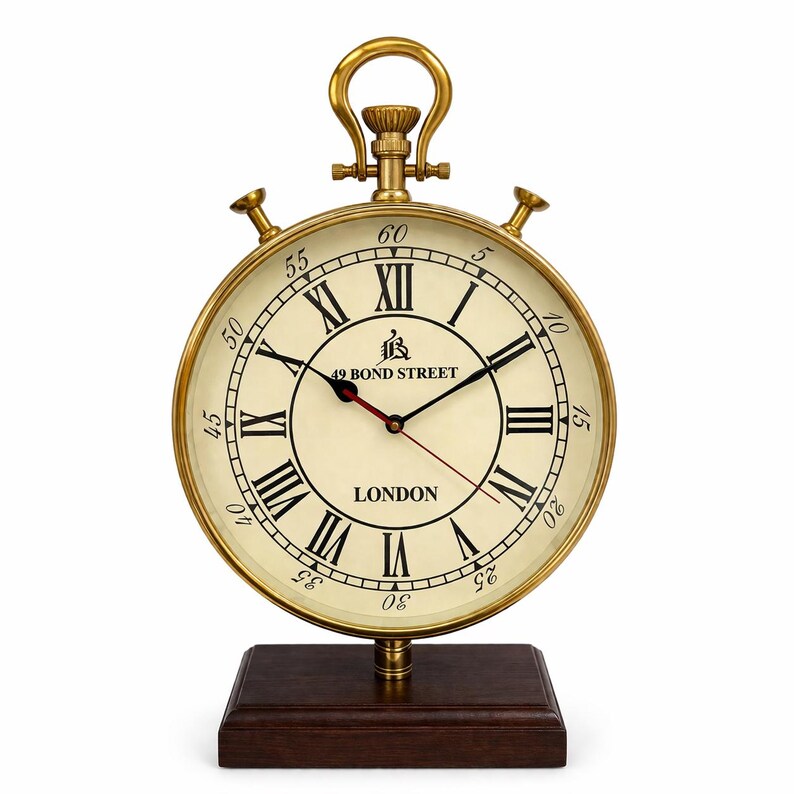 Tall Brass Desk Clock, Bond Street London Dial view 8