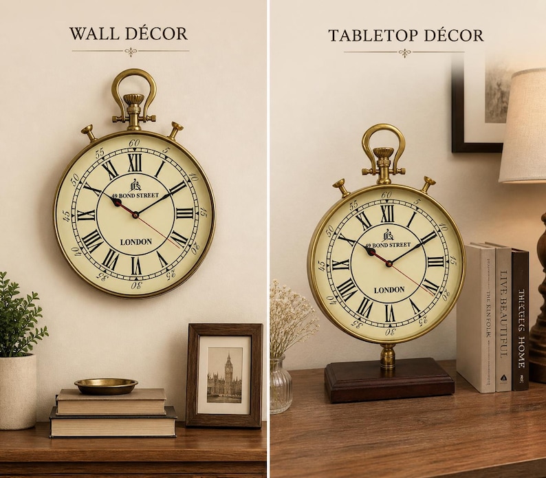 Tall Brass Desk Clock, Bond Street London Dial view 20
