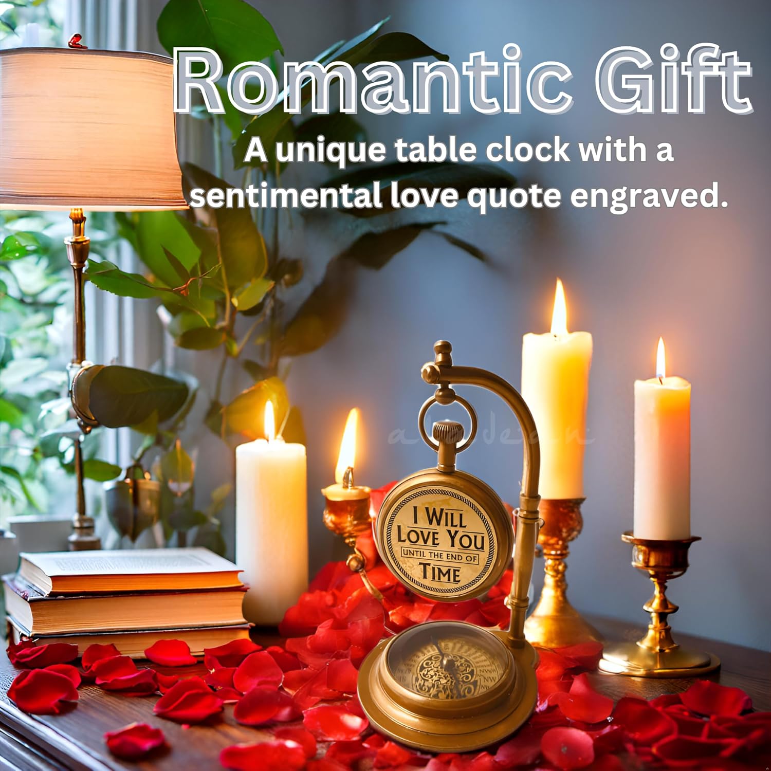 Brass Desk Clock with Working Compass, Victoria London Dial (Alternate Design) view 3