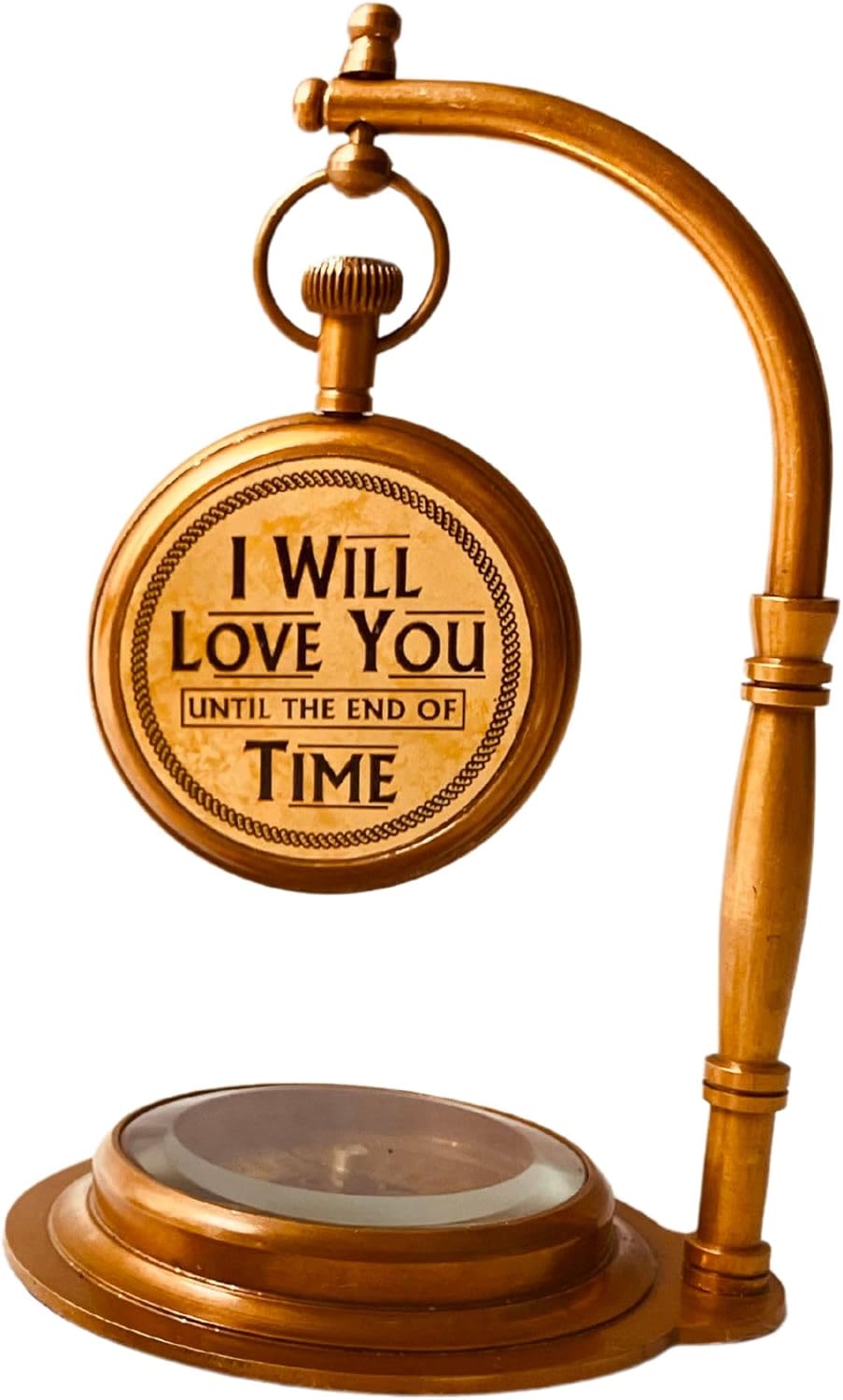 Brass Desk Clock with Working Compass, Victoria London Dial (Alternate Design) view 7