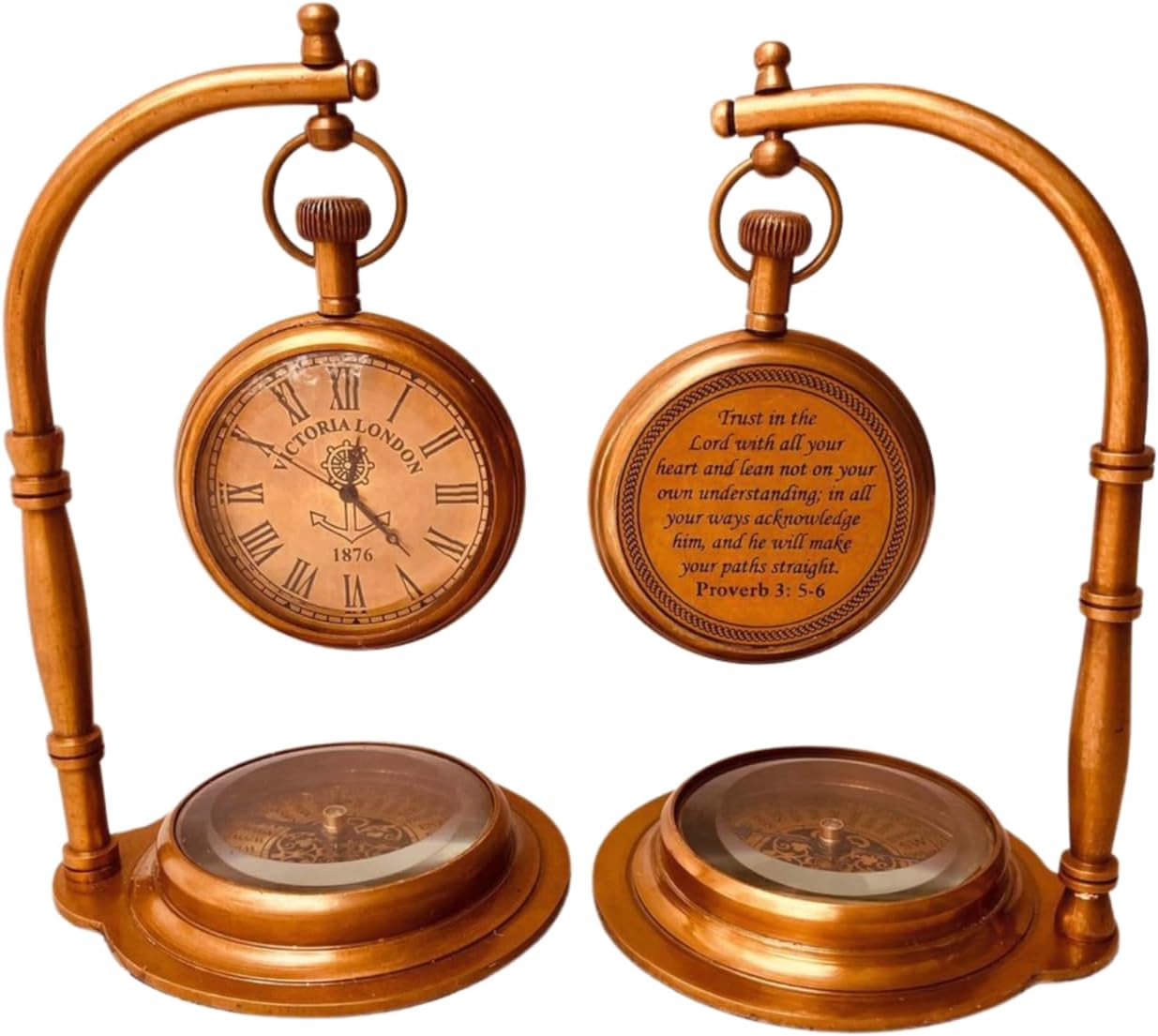 Brass Desk Clock with Working Compass, Victoria London Dial (Alternate Design) view 10