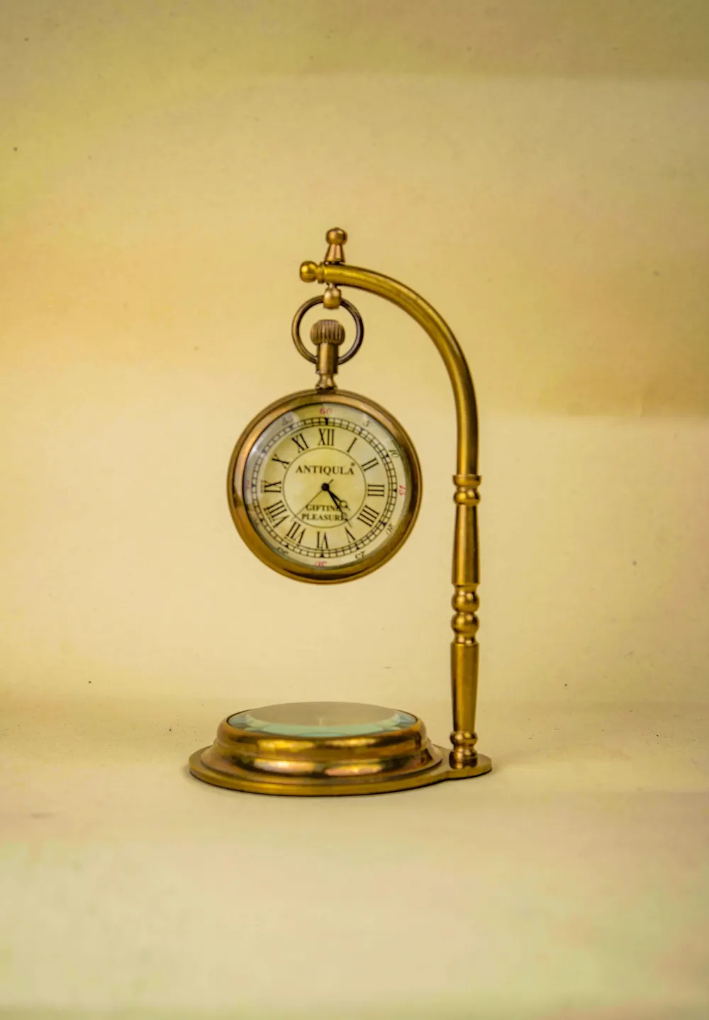 Hanging Brass Desk Clock with Working Compass view 2