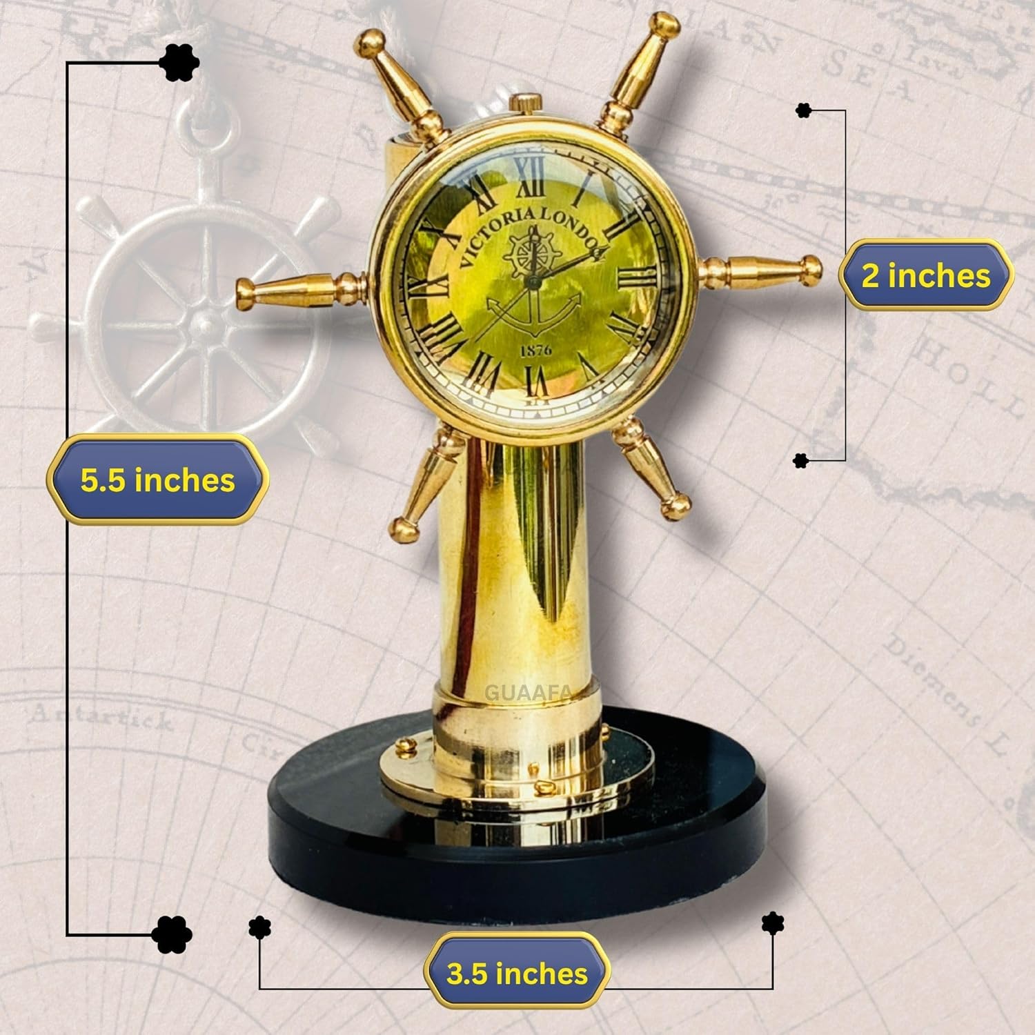 Ship Wheel Brass Desk Clock with Compass view 5