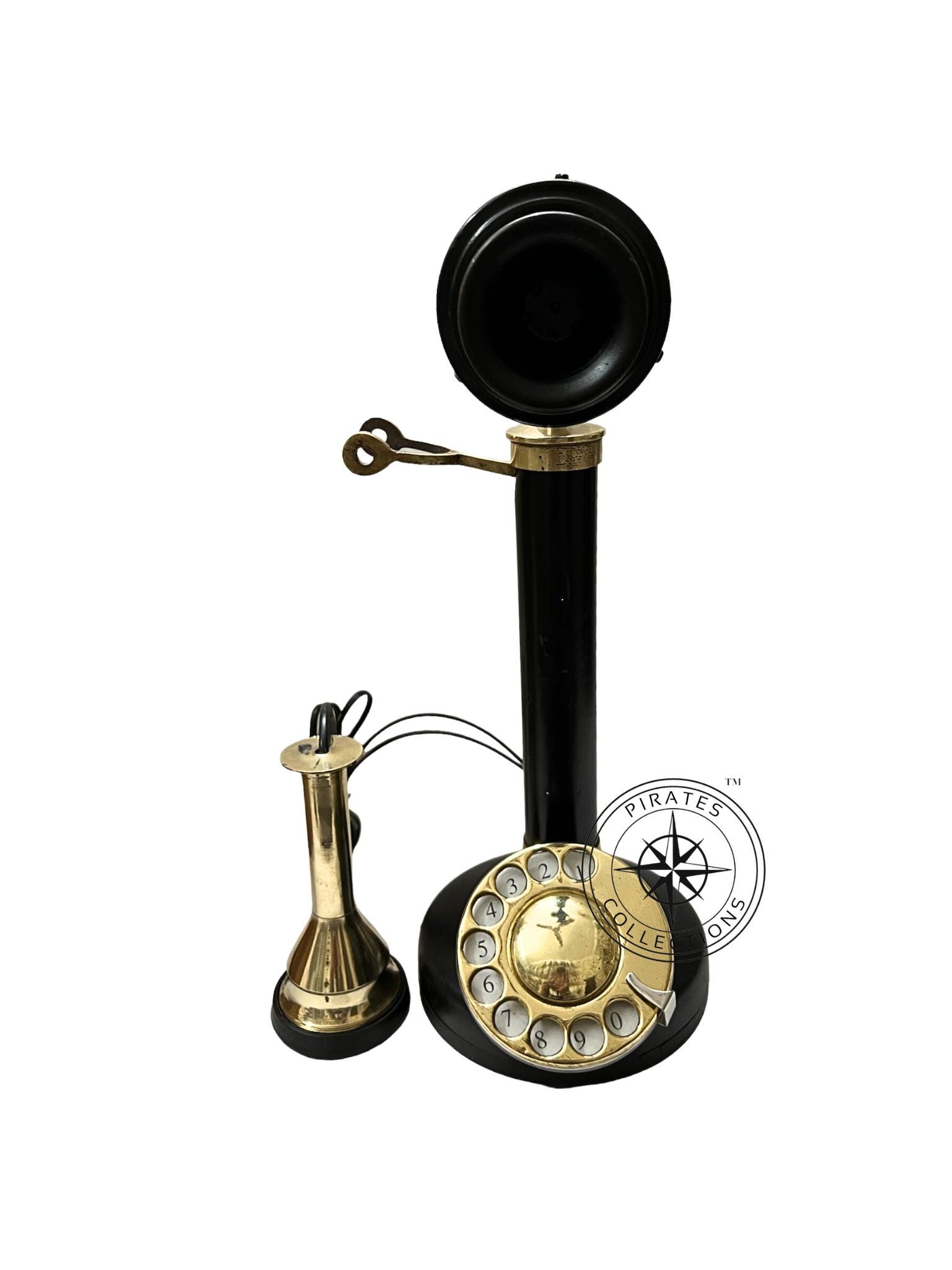 Brass Candlestick Rotary Phone — Retro Office Decor view 2