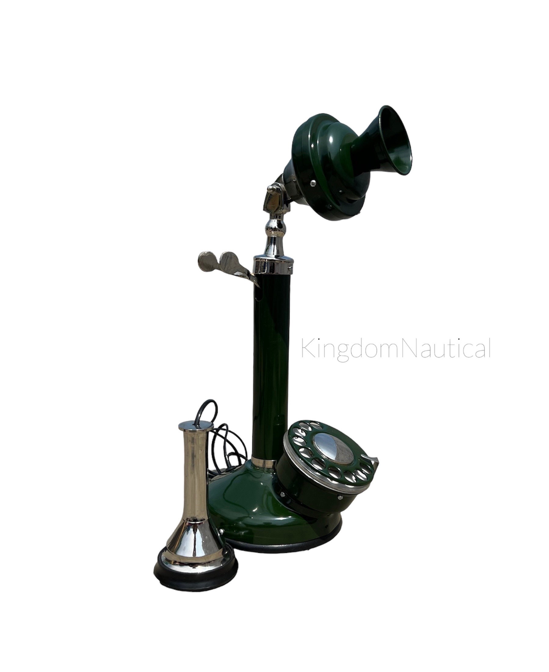 Green Antique Finish Brass Candlestick Rotary Phone view 2