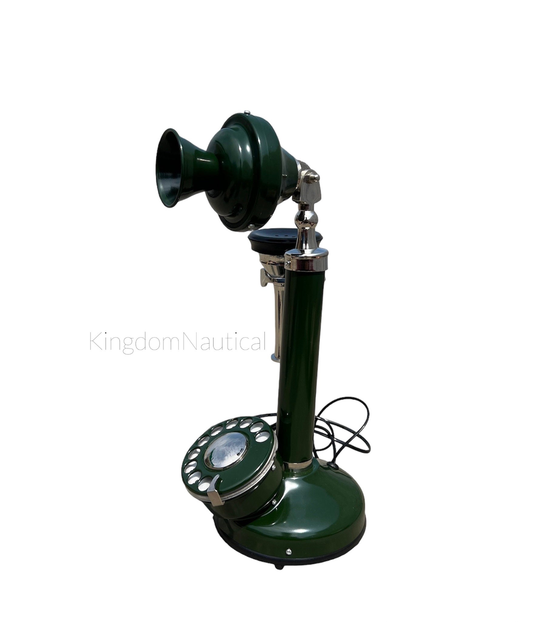 Green Antique Finish Brass Candlestick Rotary Phone view 3