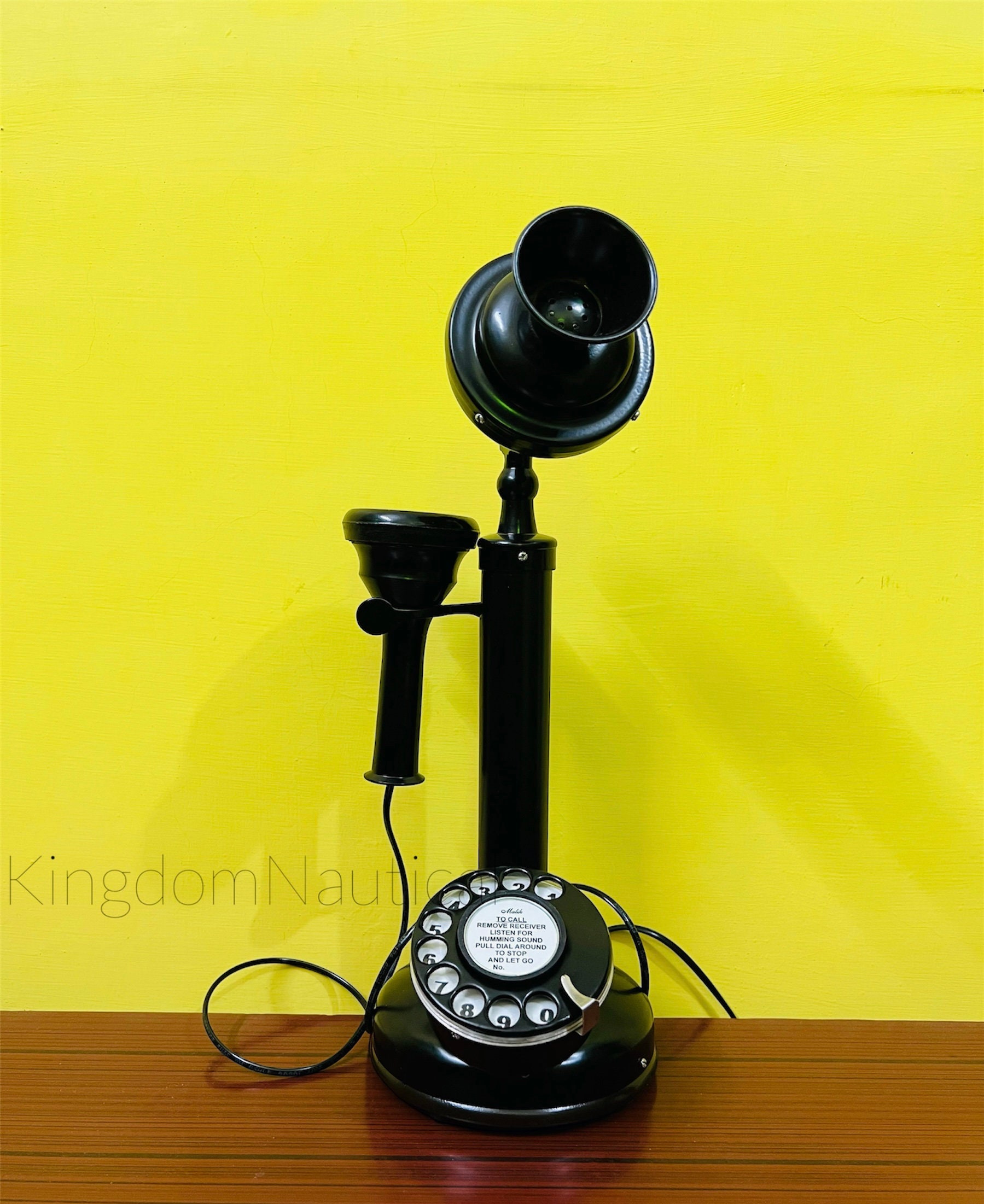 Black Brass Candlestick Retro Rotary Dial Phone view 5
