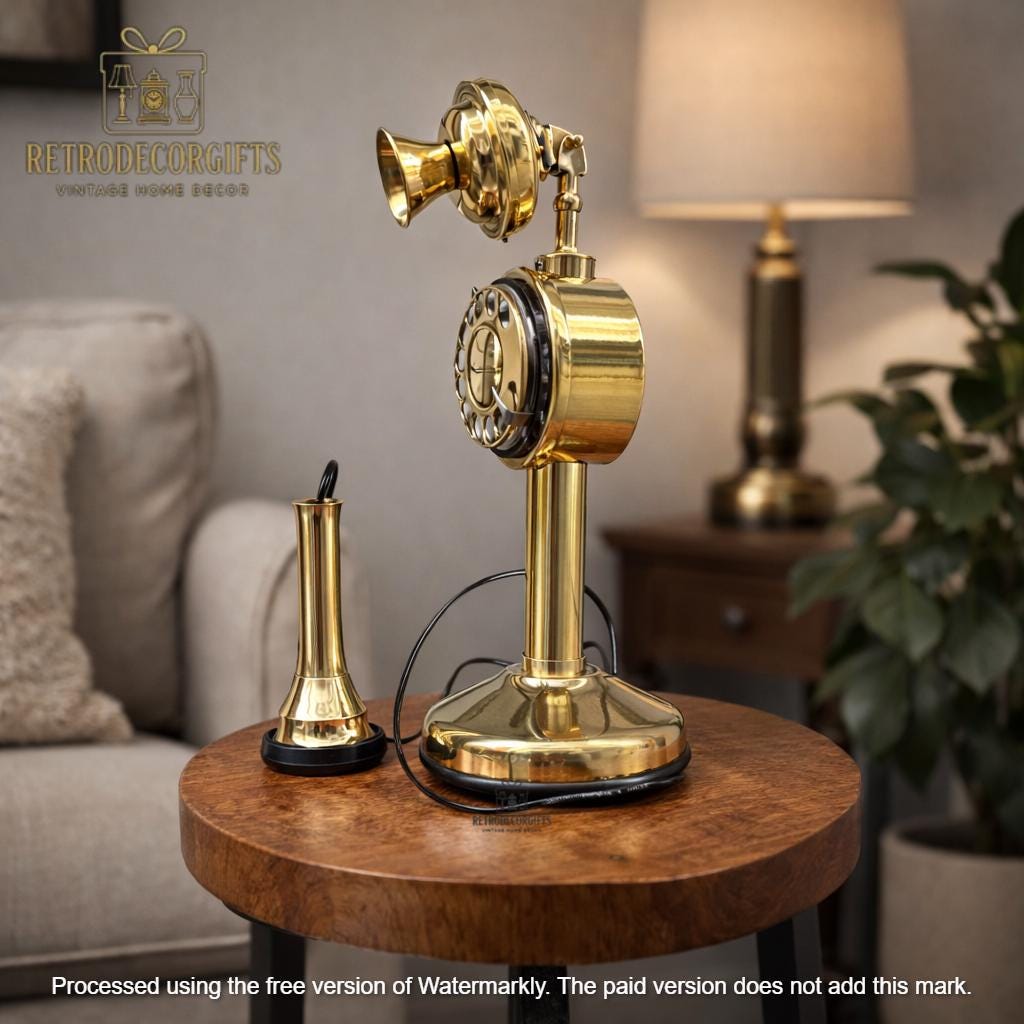 Polished Brass Candlestick Telephone — 1920s Style view 4