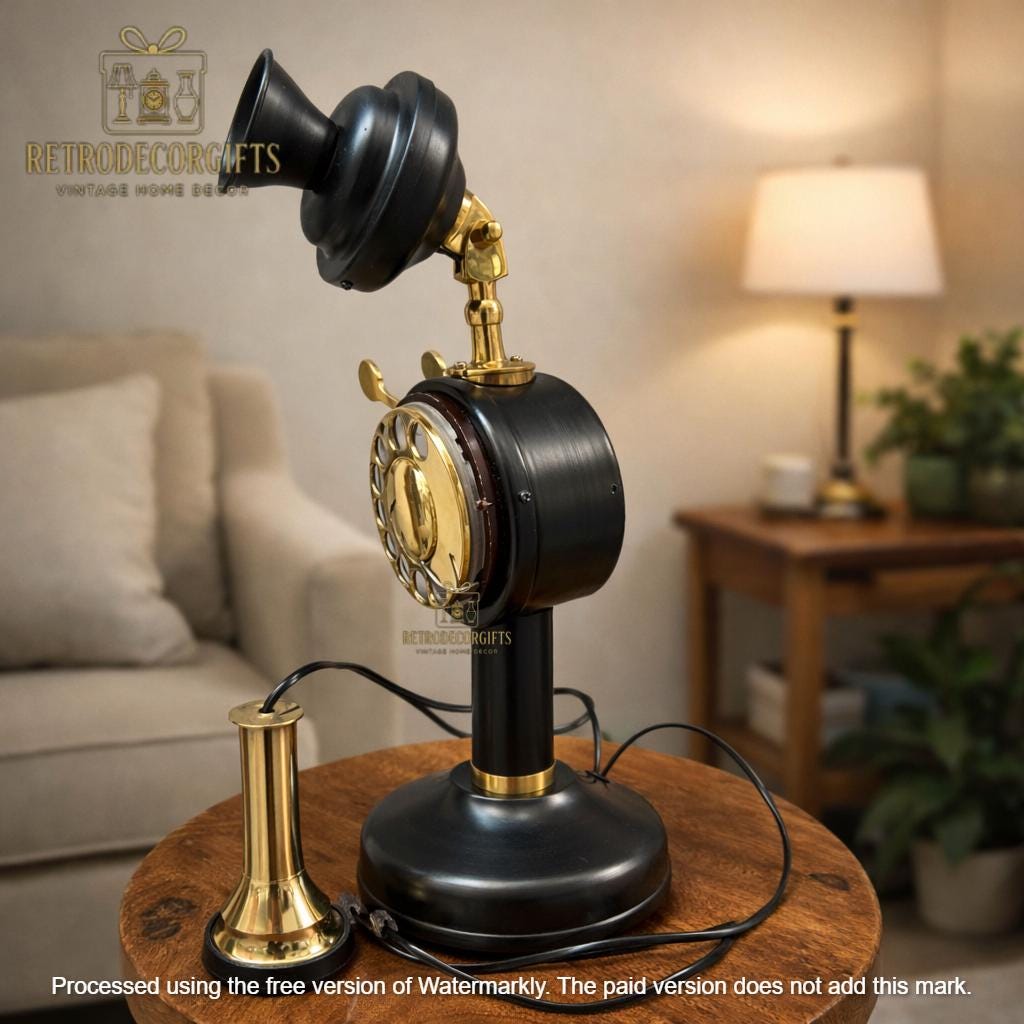 Tall Victorian Brass Candlestick Rotary Telephone view 3
