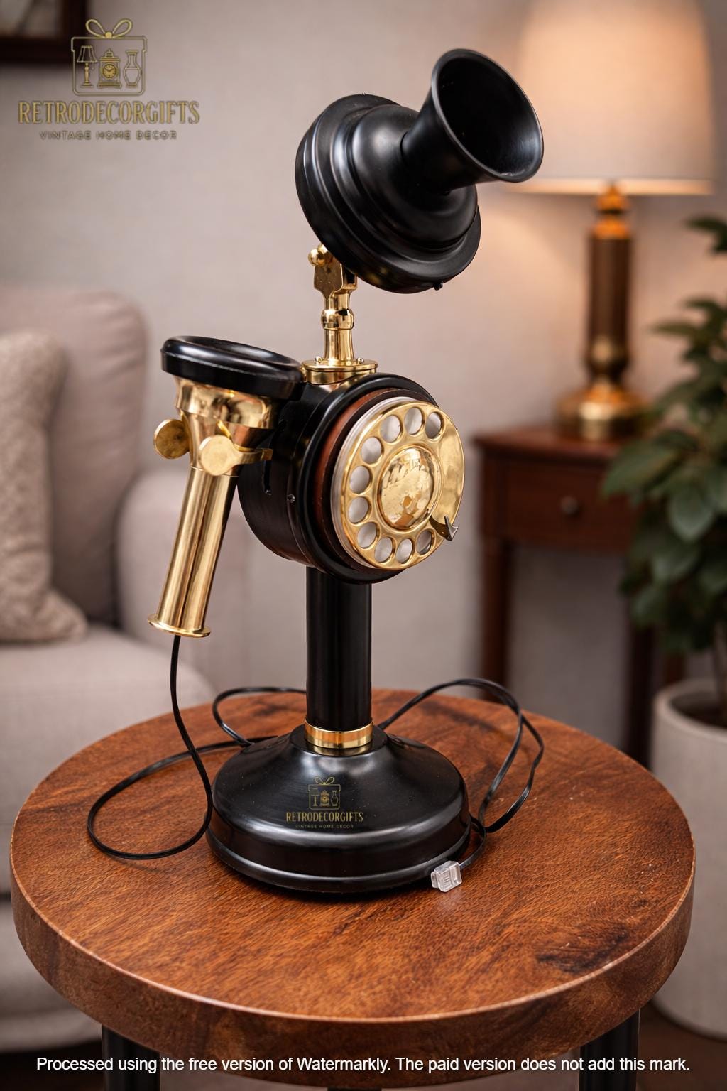 Tall Victorian Brass Candlestick Rotary Telephone view 4