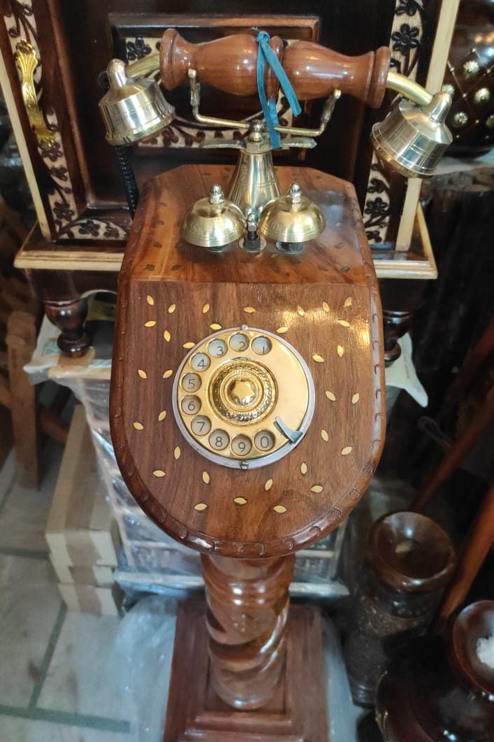 Floor-Standing Carved Teak Rotary Dial Telephone view 4