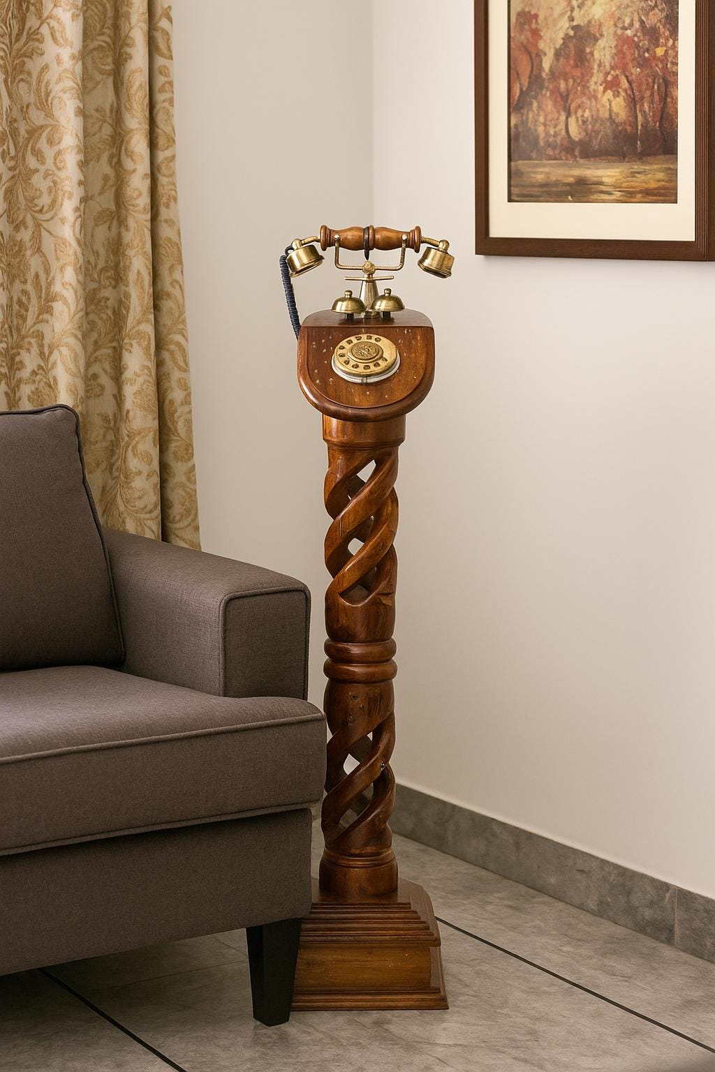 Floor-Standing Carved Teak Rotary Dial Telephone view 8
