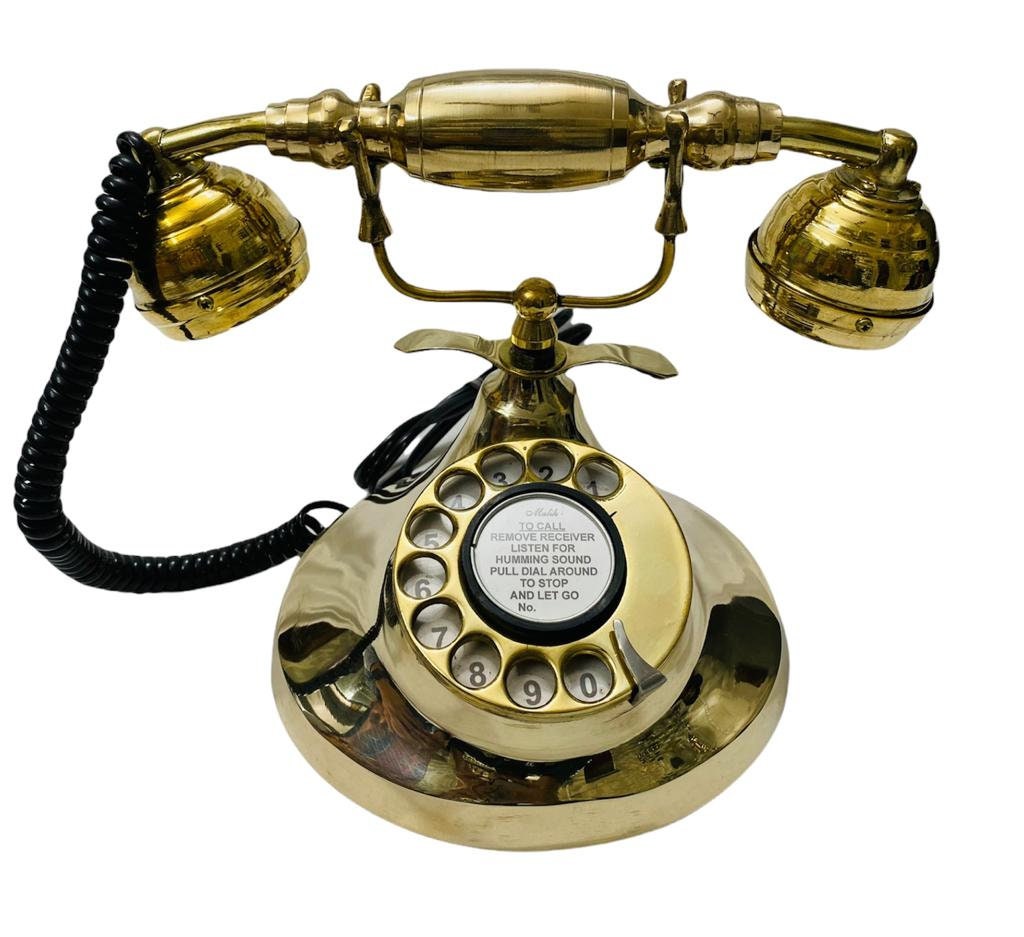 Shiny Brass Maritime Rotary Dial Desk Telephone view 3