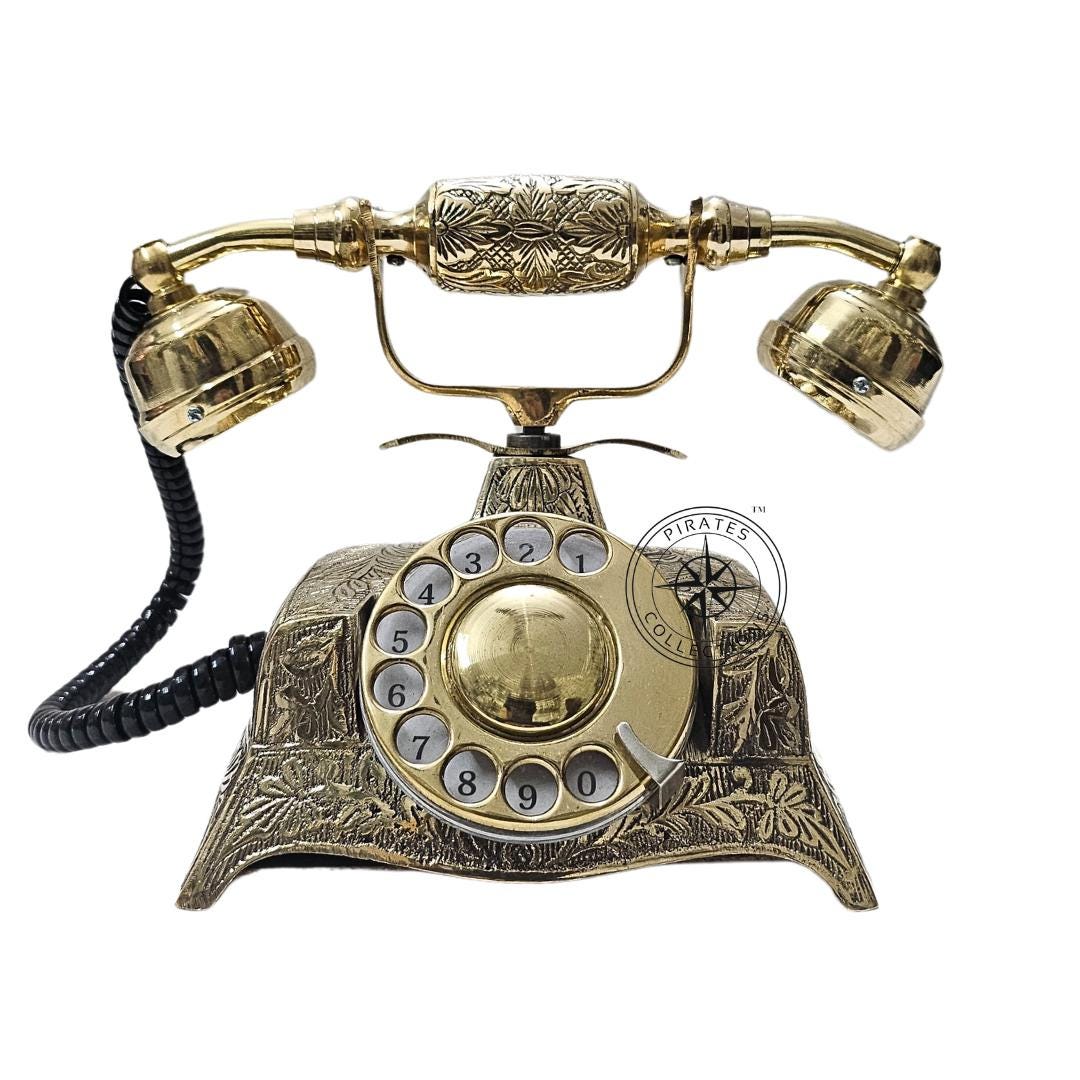 Maharaja Engraved Brass Rotary Tabletop Telephone view 3