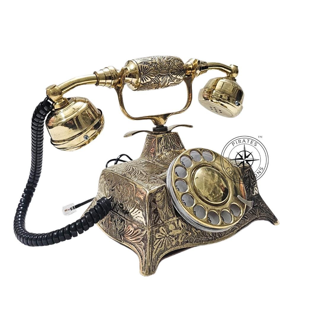 Maharaja Engraved Brass Rotary Tabletop Telephone view 5