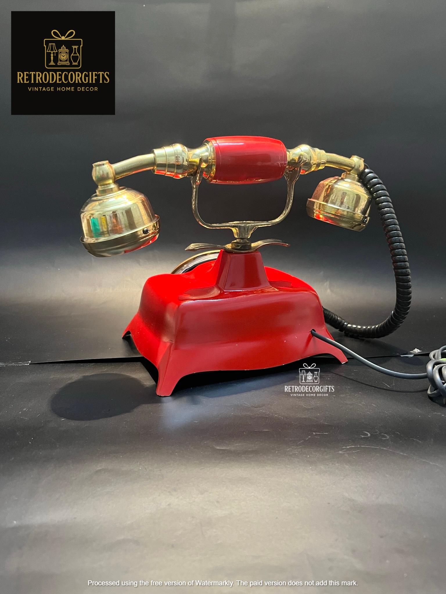 Red Rotary Dial Brass Landline Telephone — Vintage view 6