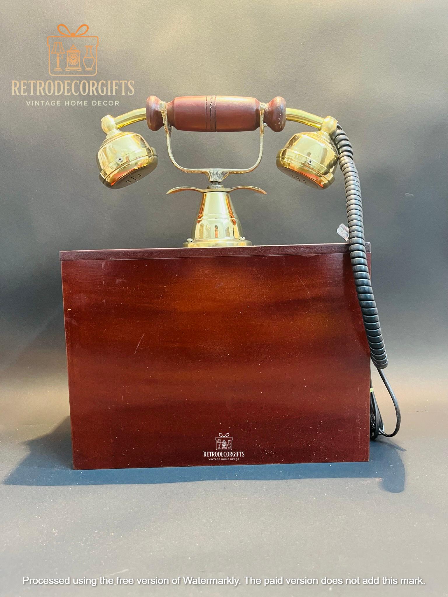 Brass and Wood Rotary Dial Telephone — Retro Desk view 5