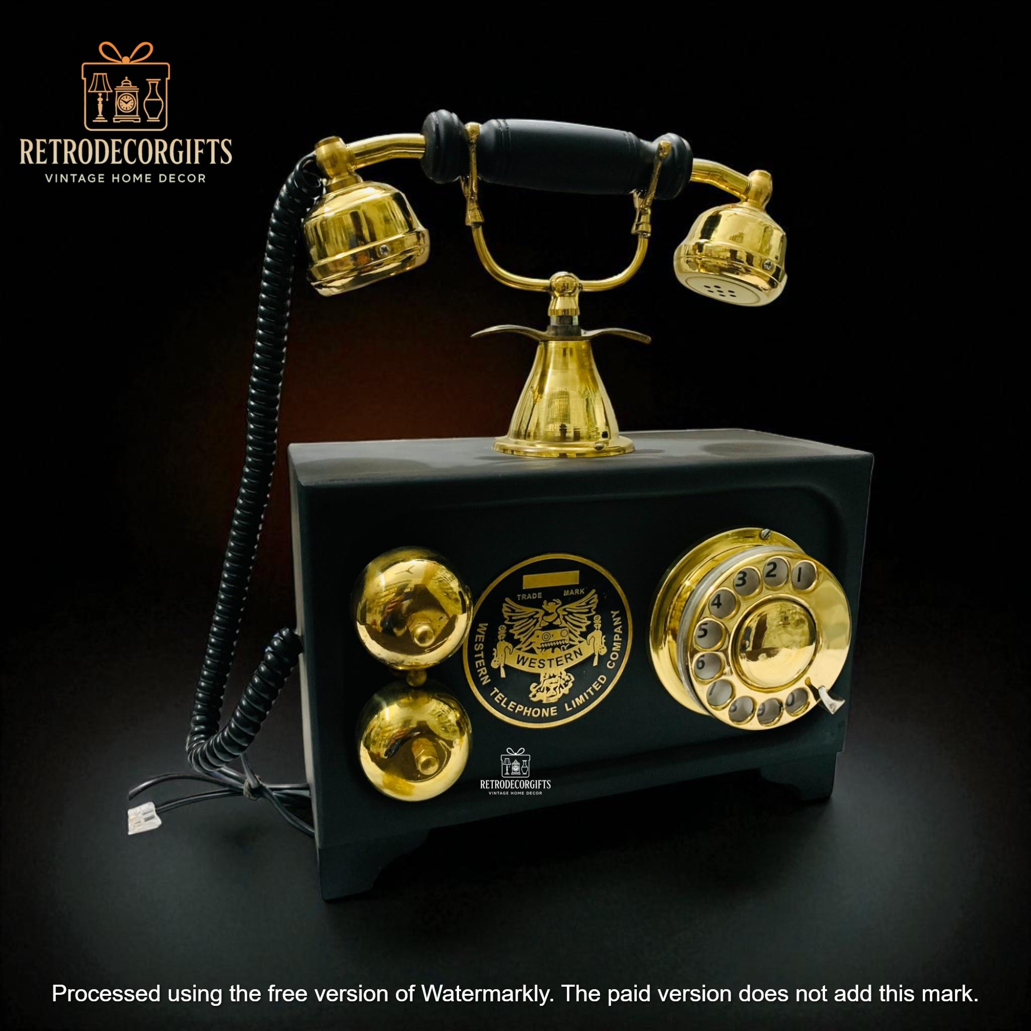 Brass and Wood Rotary Dial Telephone — Retro Desk view 6