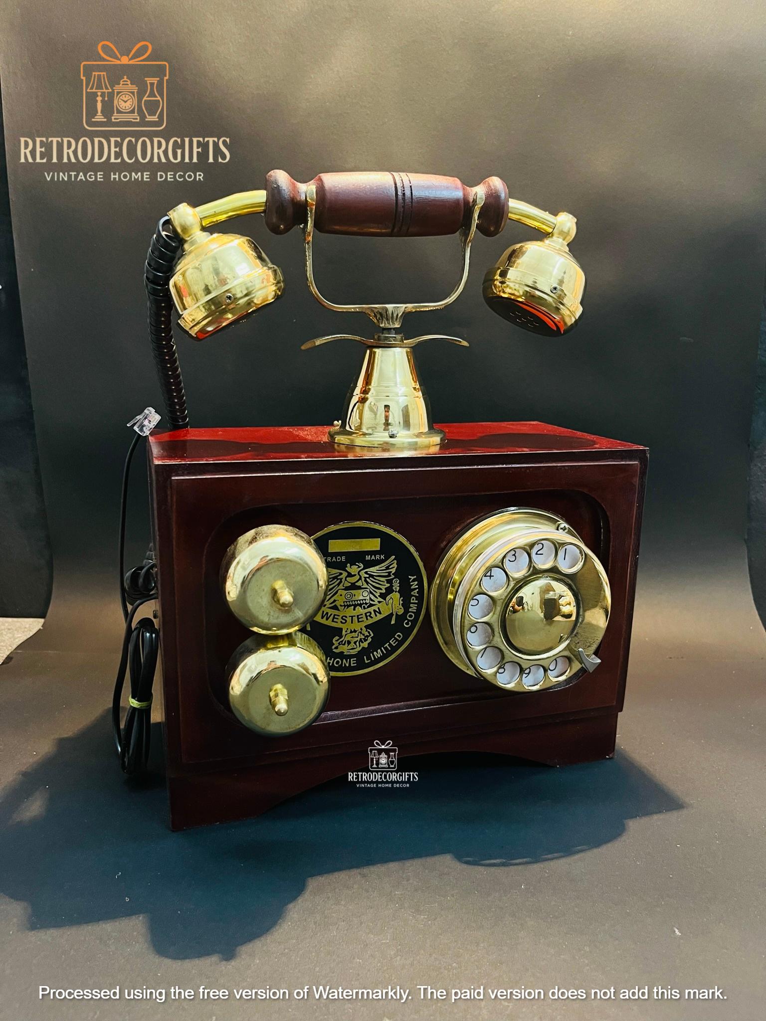 Brass and Wood Rotary Dial Telephone — Retro Desk view 7