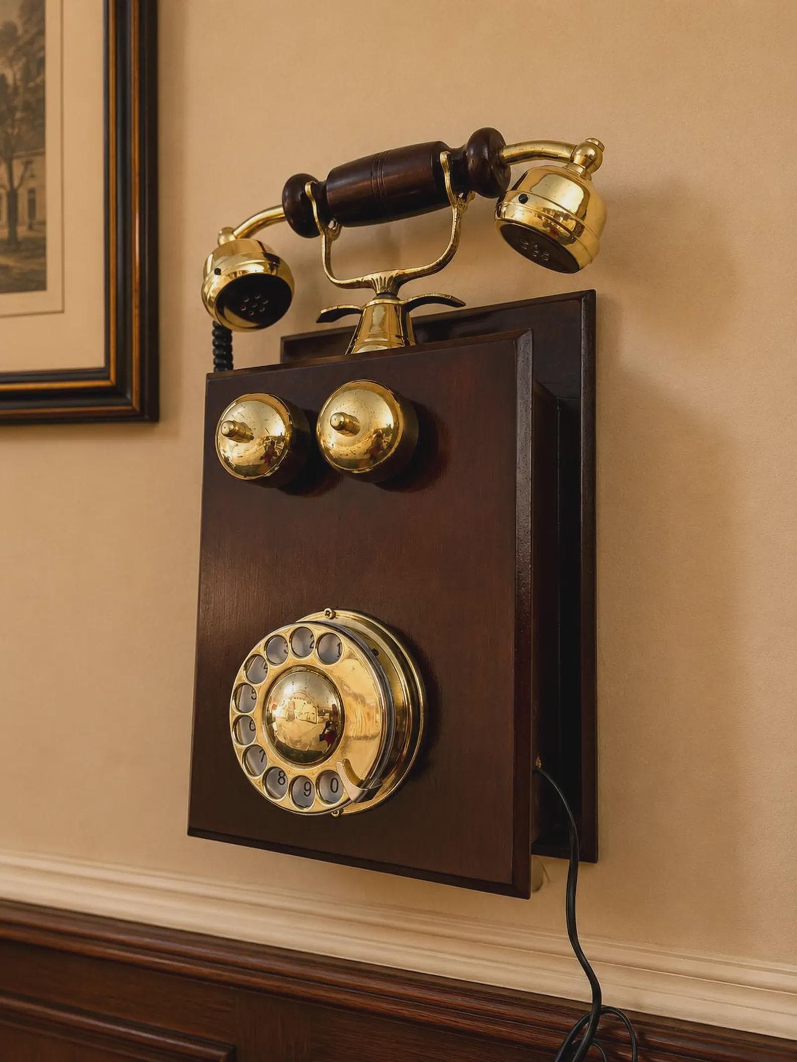 Wooden Rotary Telephone — Antique Brass Wall Decor view 5