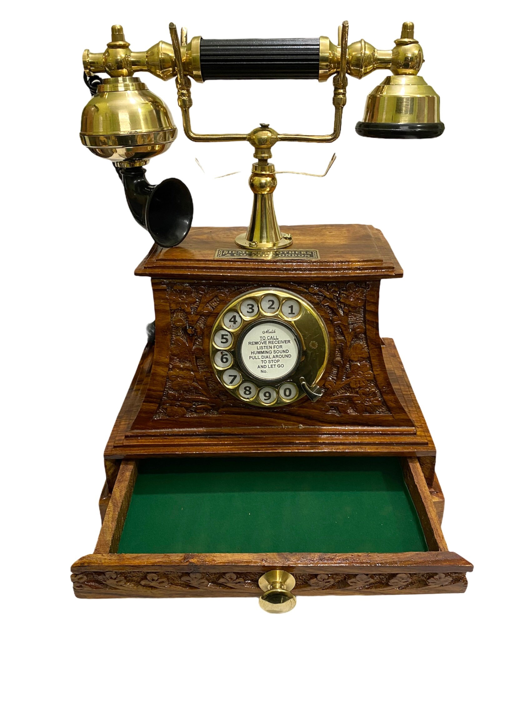 Wooden Maharaja Rotary Telephone with Storage Drawer view 2