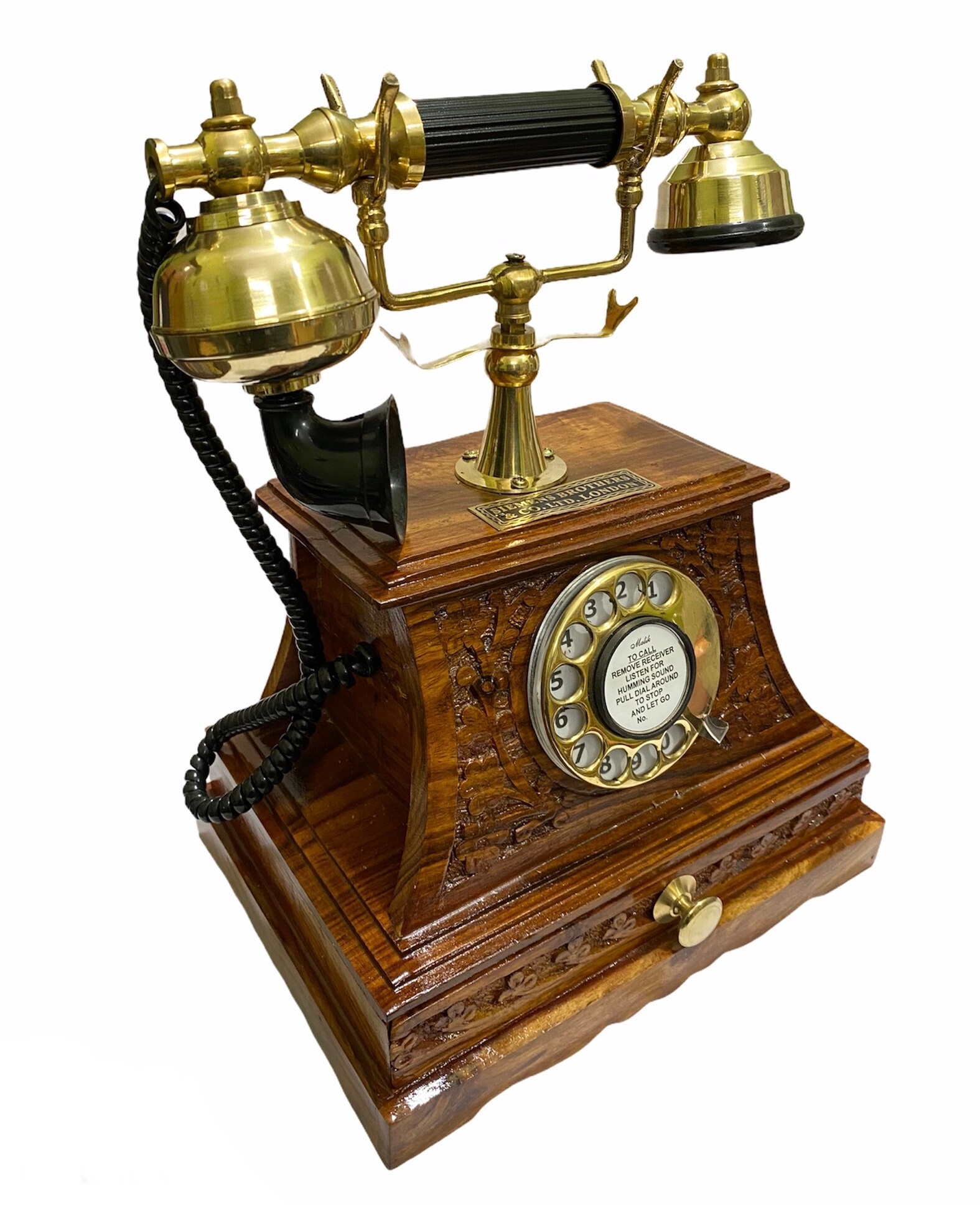 Wooden Maharaja Rotary Telephone with Storage Drawer view 3