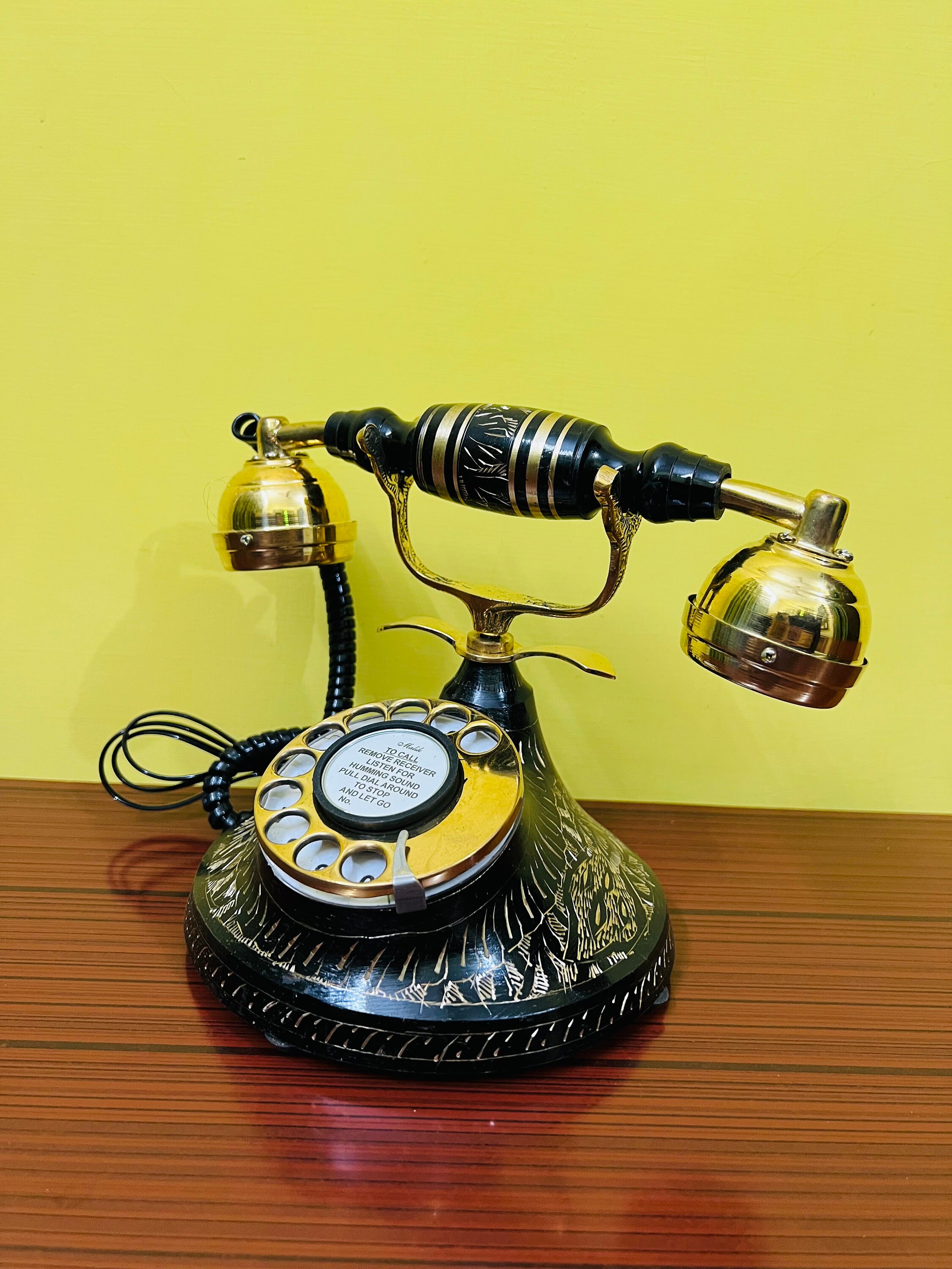 Black and Brass Nautical Rotary Dial Desk Phone view 2