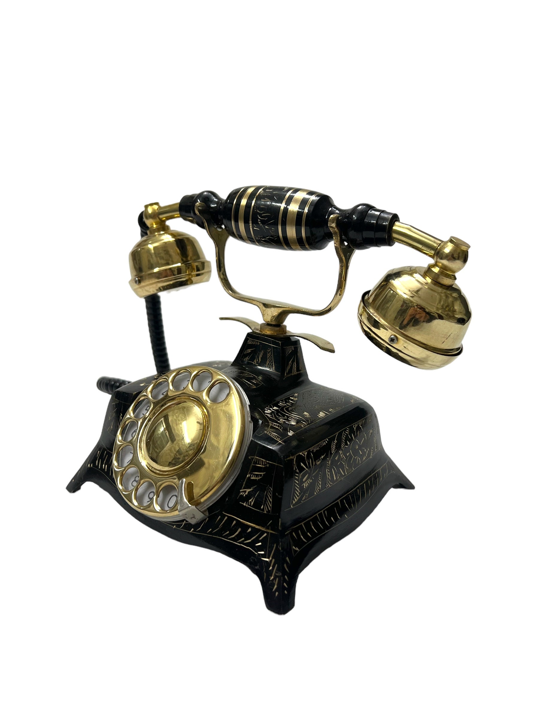 Black and Gold Vintage Brass Rotary Desk Telephone view 3