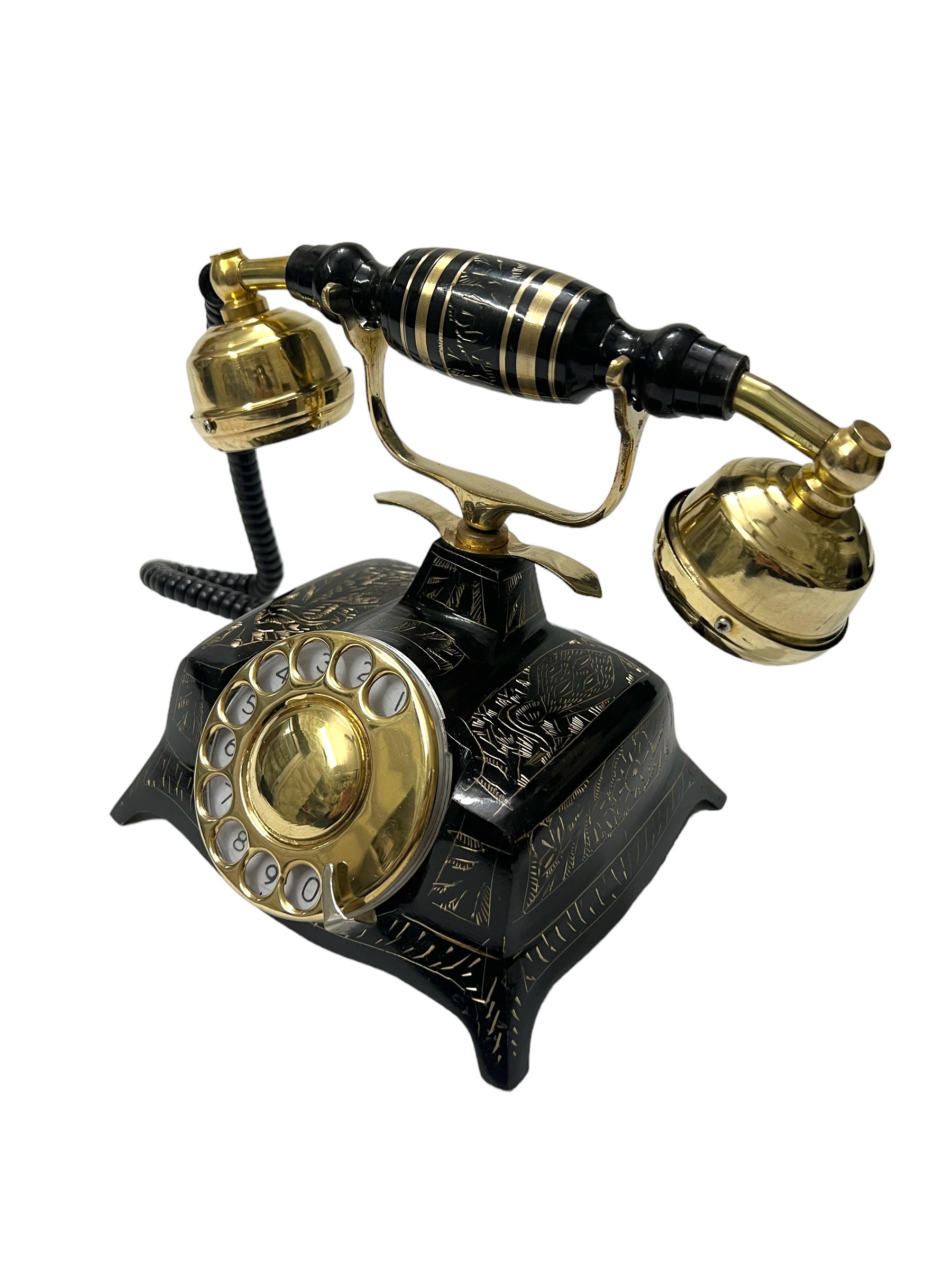 Black and Gold Vintage Brass Rotary Desk Telephone view 4